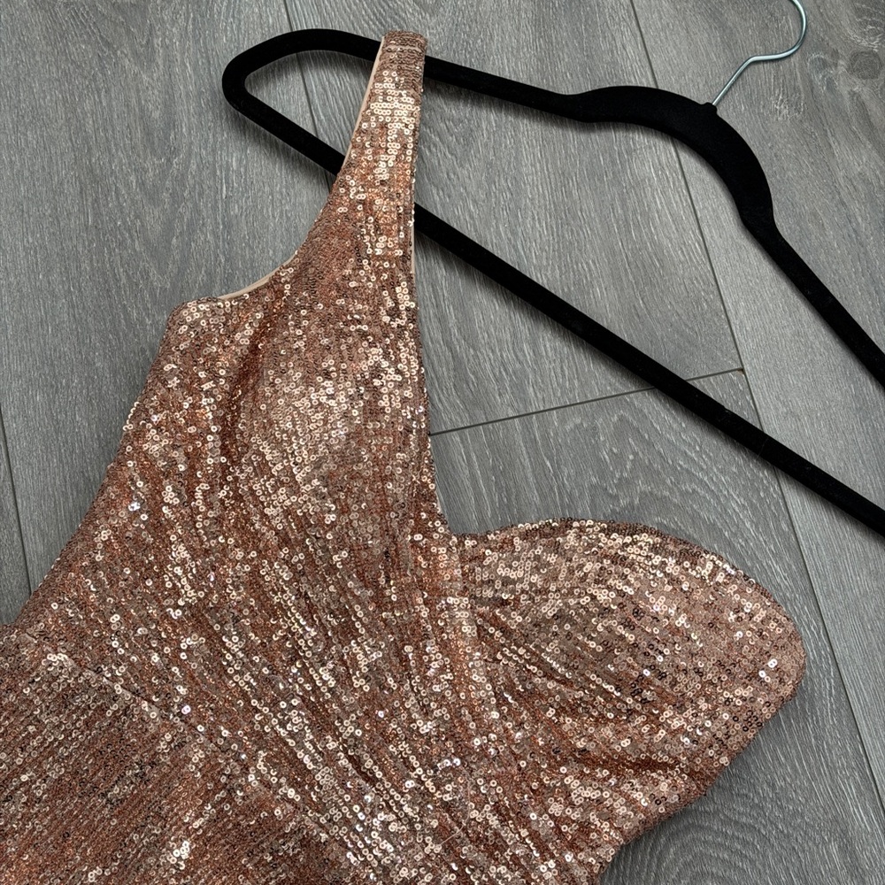 Prom Dress Strapless Rose Gold Sequin Dress - Picture 4 of 8